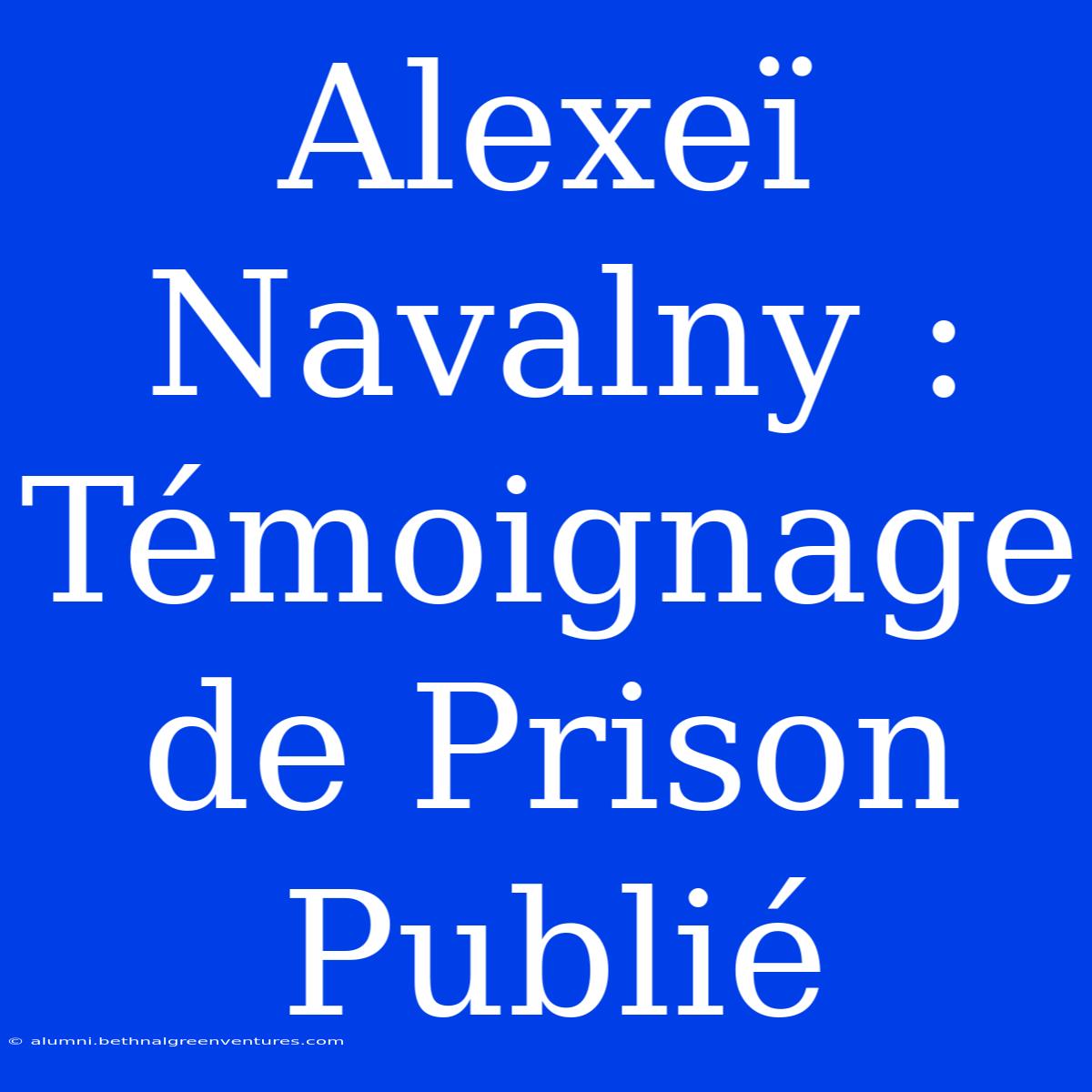 Alexeï Navalny : Témoignage De Prison Publié