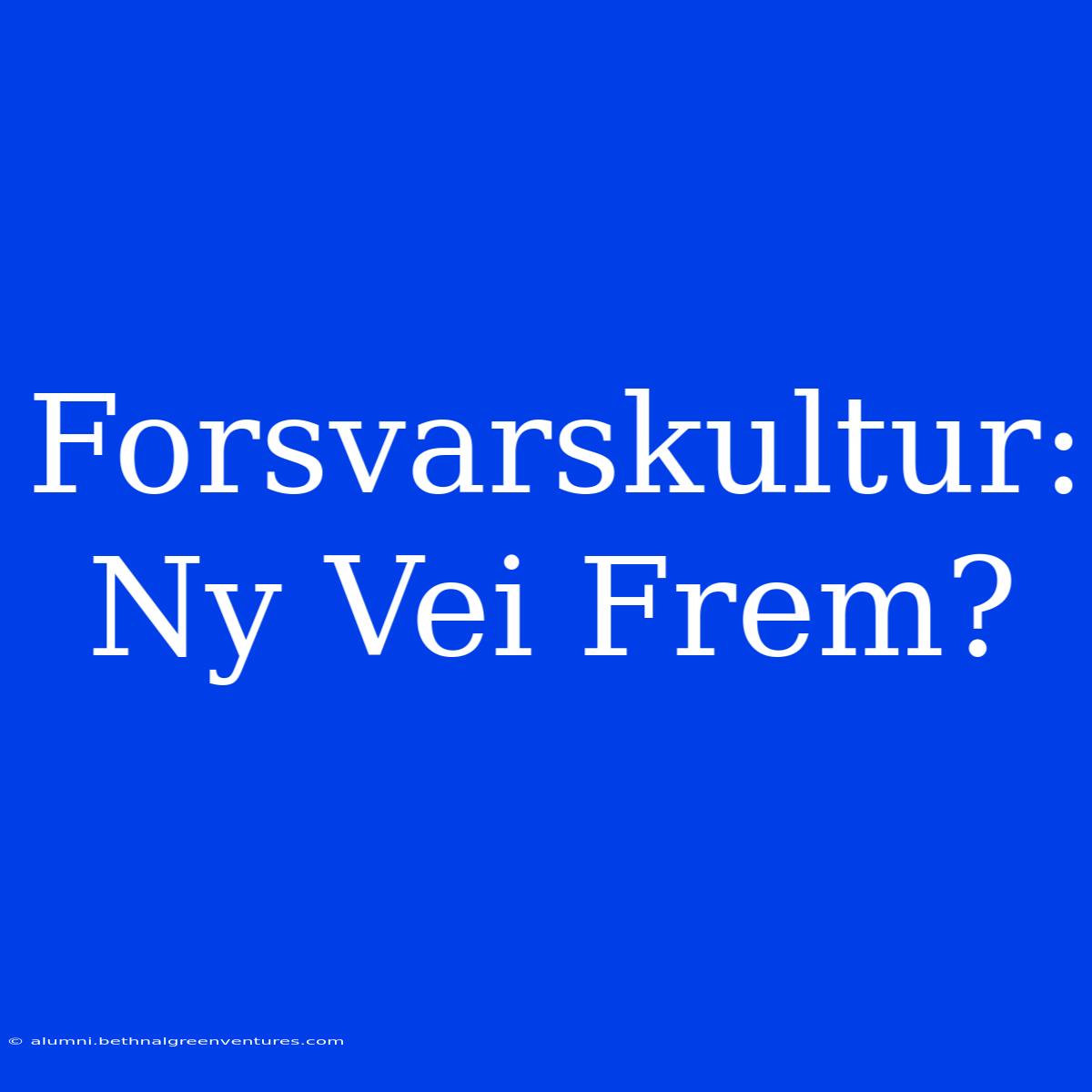 Forsvarskultur: Ny Vei Frem?