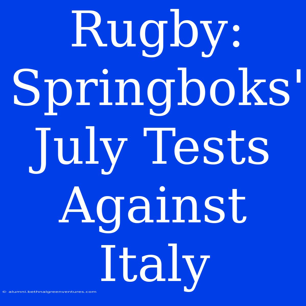 Rugby: Springboks' July Tests Against Italy